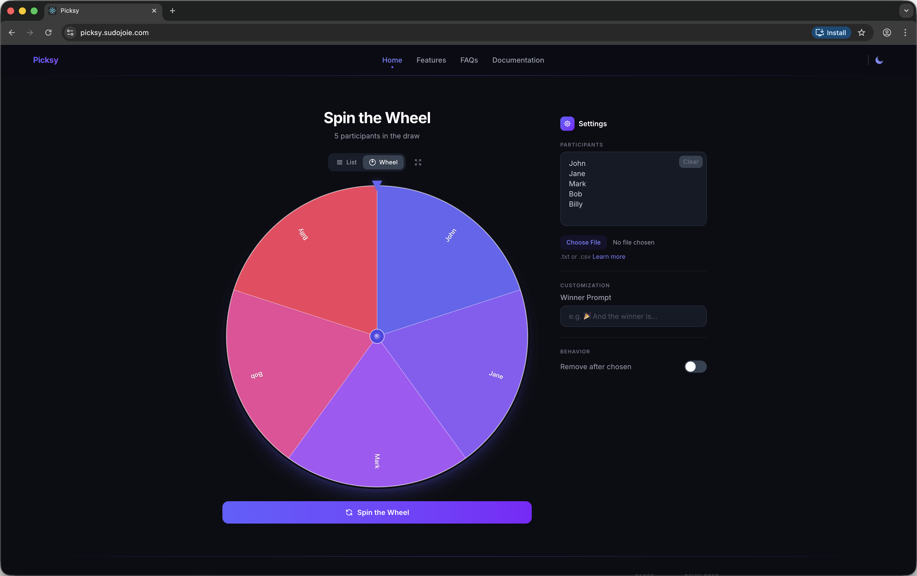 Picksy Website Screenshot